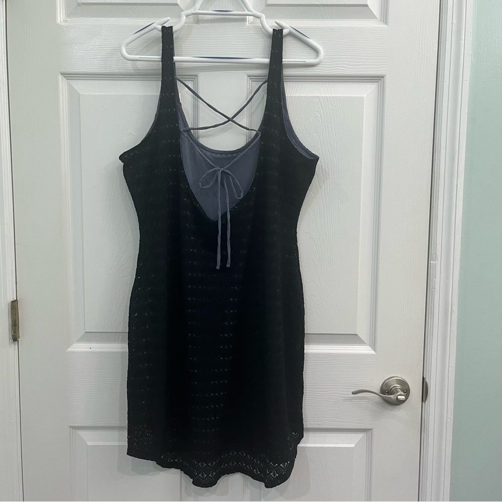 Athleta Black Blue Grey Lace Adjustable Stretch Women's Sporty Casual Tank Dress - Picture 3 of 13